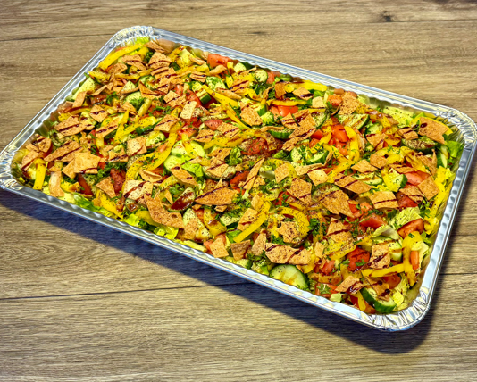 Traditional Lebanese fatouch salad catering tray Calgary halal events