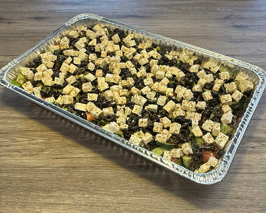Fresh Greek salad catering tray for Calgary business meetings and parties