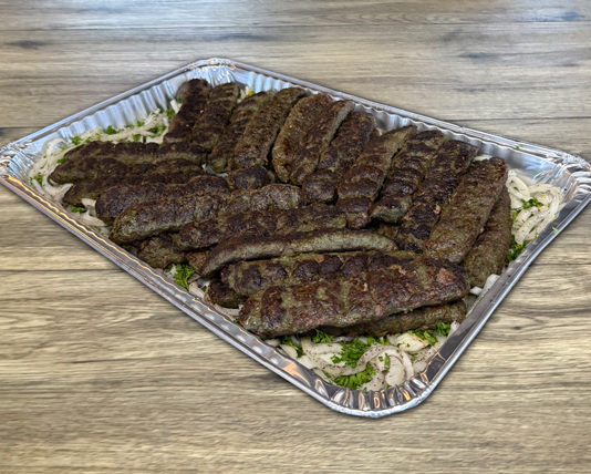 Halal beef kafta skewers catering tray Calgary Middle Eastern buffets