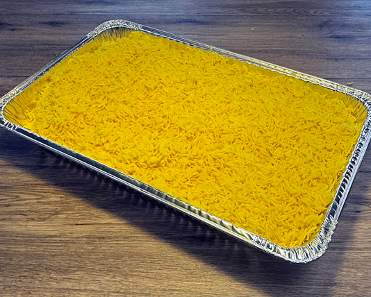 Steamed basmati rice catering tray for Calgary halal events