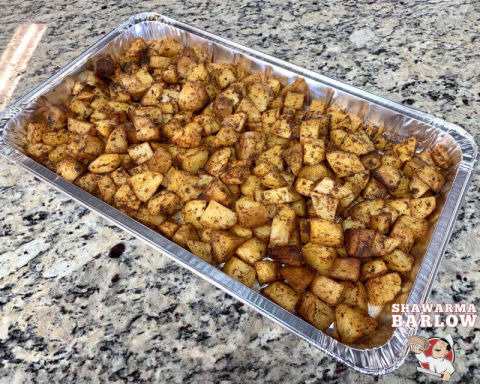 A tray of baked Garlic potatoes